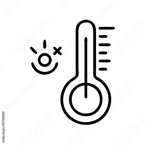 Thermometer icon displaying temperature with sun symbol for weather concept  