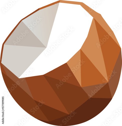 Functional Superfood Ingredients Abstract Low Polygonal Illustration of a Halved Coconut, Tropical Fruit Design Element