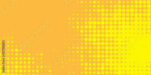 Yellow halftone pattern. Retro comic gradient background. Bright orange pixelated dotted texture overlay. dots vector ilustration