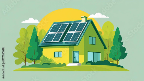 Nachhaltiges Zuhause mit Solarpanels – Vektorillustration zur Energiewende