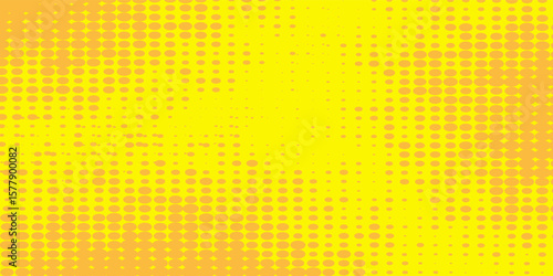 Yellow halftone pattern. Retro comic gradient background. Bright orange pixelated dotted texture overlay. dots vector ilustration