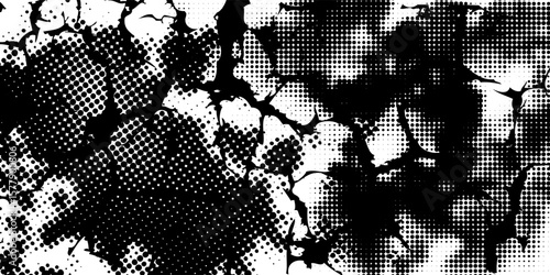 Grunge background of black and white horizontal. Abstract texture for design and decoration. Black and white mixed stains, cracks, chips. Vintage old texture monochrome black and white