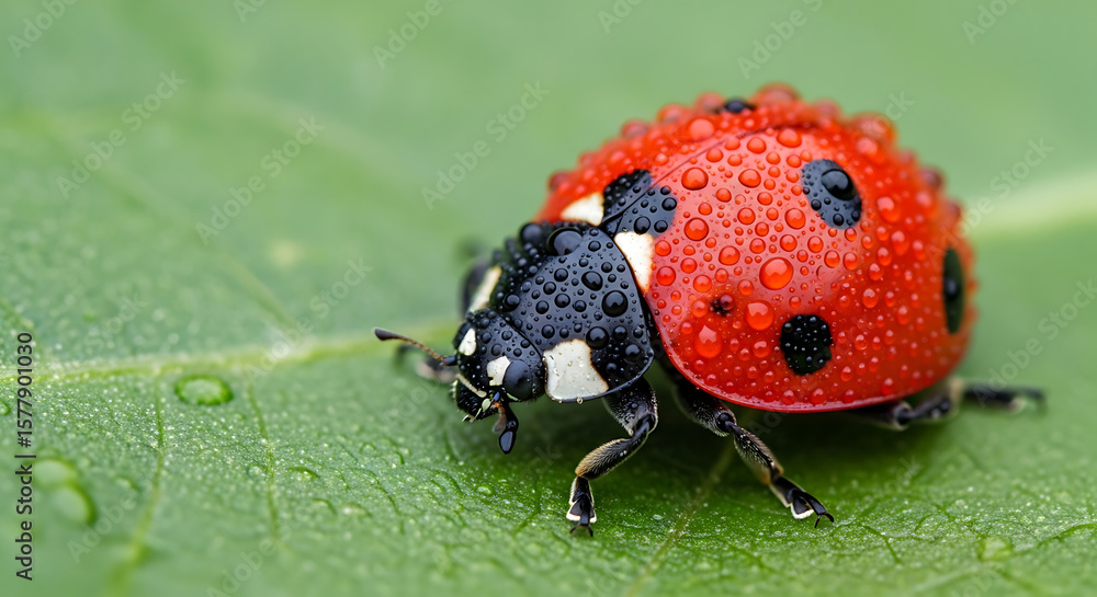 Obraz premium Dewy Ladybug Close-Up