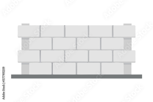 Simple flat design illustration of a light grey brick wall with support pillars