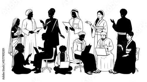 Diverse group of people reading and learning together