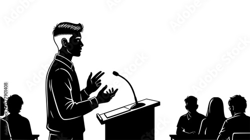 Confident speaker presenting to audience