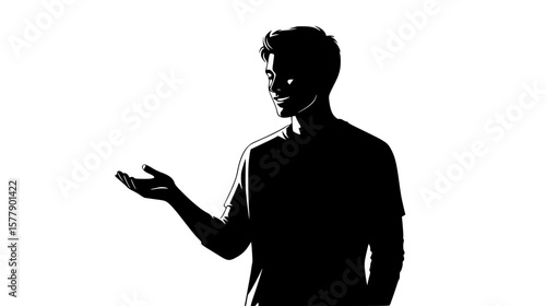 Confident man presenting with gesture