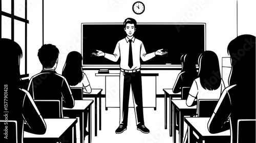 Teacher explaining lesson to students in classroom setting