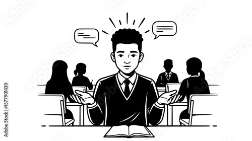 Confused student in classroom with classmates