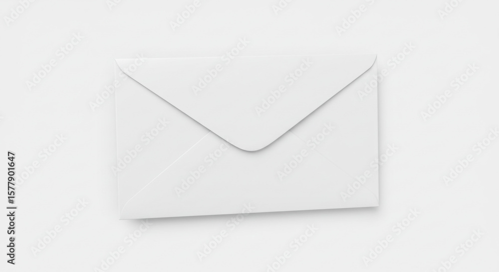 A simple white envelope lying flat on a white surface with a triangular flap in a minimalist style A simple white envelope lying flat on a white surface with a triangular flap in a minimalist style
