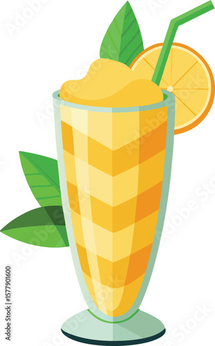 Cold-Pressed Wellness Drinks Refreshing Orange Smoothie in Tall Glass with Straw and Garnish