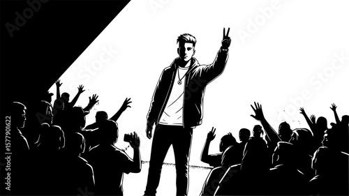 Confident performer engaging audience with dynamic stage presence