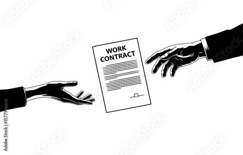 Businessman and woman exchanging work contract documents