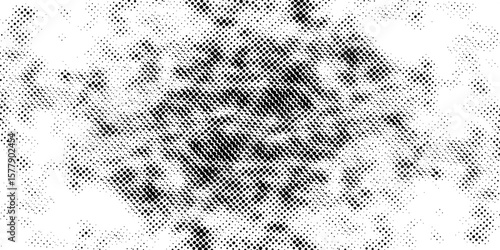 Grunge halftone gradient background. Faded grit noise texture. White and black sand wallpaper. Retro pixelated backdrop. Anime or manga style comic