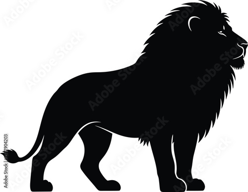 black lion silhouette vector illustration, african wildlife animal graphic design template art