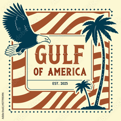 Vintage Gulf of America Emblem with Eagle and Palm Trees