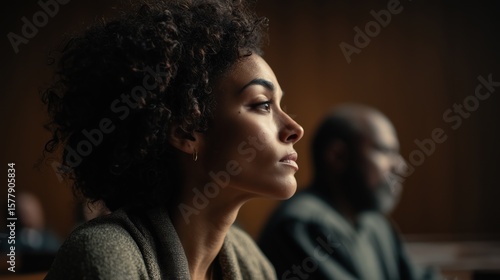 Concern and contemplation among the public audience at a courtroom bench during a tense legal proceeding