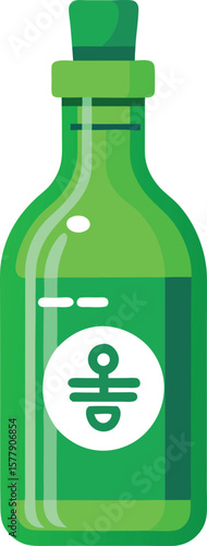 Green Glass Bottle of Honey, Natural Sweetener, Bee Product, Healthy Food, Organic, Vector Illustration, Graphic...