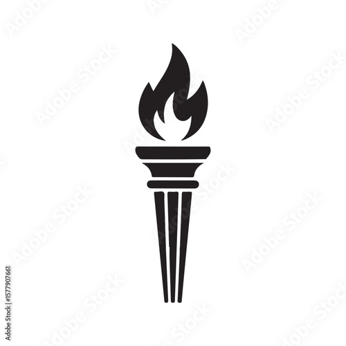 Black torch with flame on white background fire burning