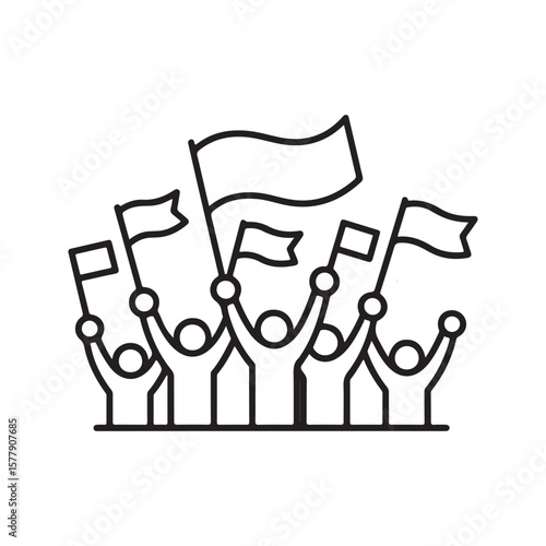 Crowd holding flags celebrating victory people celebration