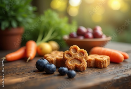 premium dog treats fresh ingredient display natural healthy snack gourmet canine delights marketing product, snacks, cookies, biscuits, artisan, organic, quality