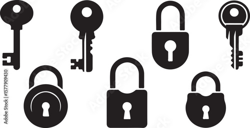 Black keys and padlocks security access