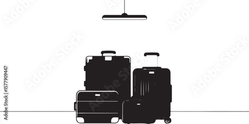 Black luggage collection with overhead light suitcases
