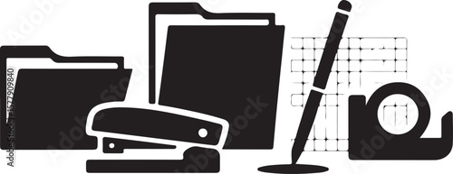 Office supplies graphic design folders stapler