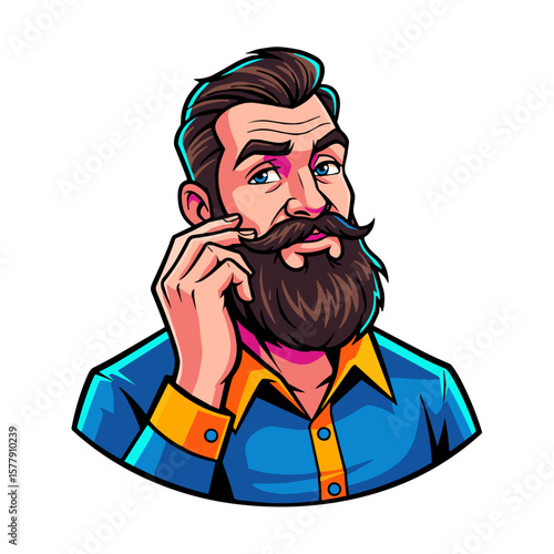 Stylish man adjusting his beard while wearing a colorful shirt  