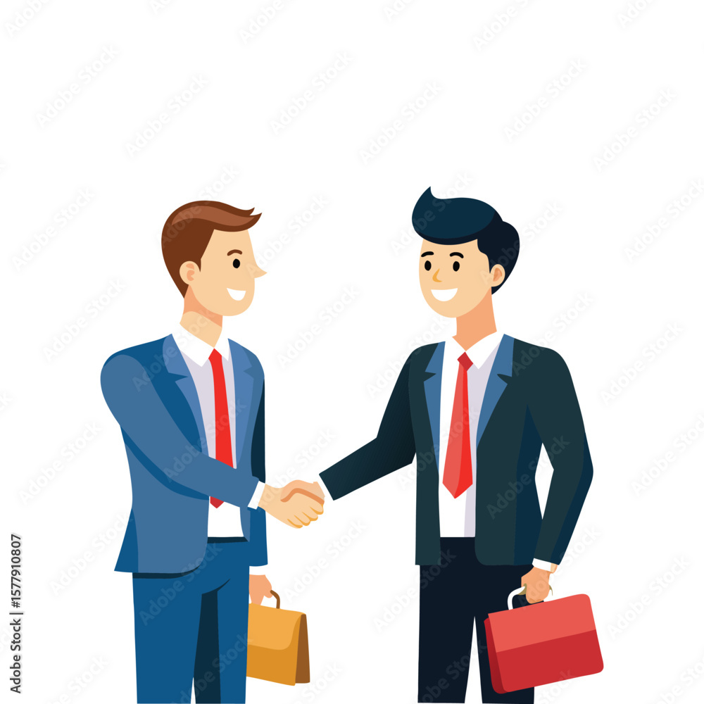 Fototapeta premium Two businessmen in suits seal a deal with a handshake, symbolizing teamwork and success in the office