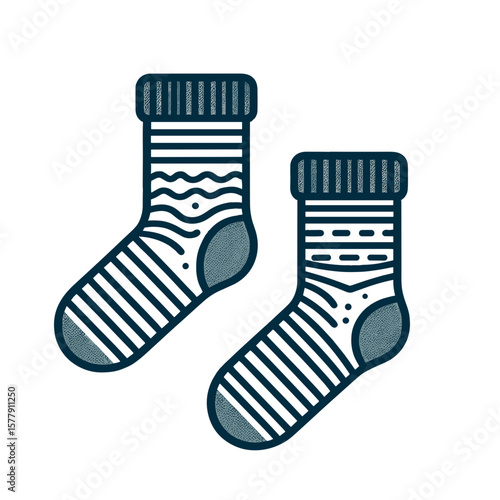 Pair of patterned socks in minimal monochrome illustration