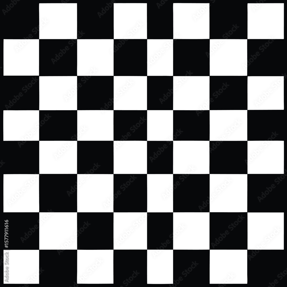 Fototapeta premium Black and white chess and checkers game on a checkered board pattern with square tiles and competition design