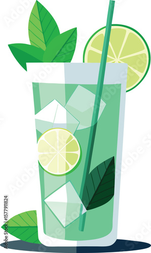 Refreshing Mojito Cocktail with Lime and Mint Garnish in Tall Glass