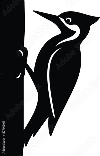 Silhouette woodpecker clinging to tree trunk design Vector illustration