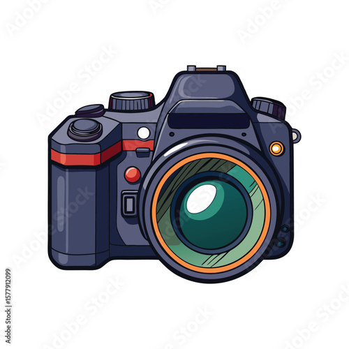 Isolated retro digital SLR camera with a classic 35mm lens for vintage photography