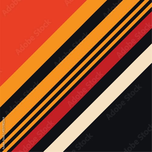Retro colorful striped background with diagonal vintage lines and seamless pattern design