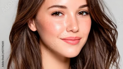 Wallpaper Mural Close-up of a woman's face with radiant skin and brown hair Torontodigital.ca