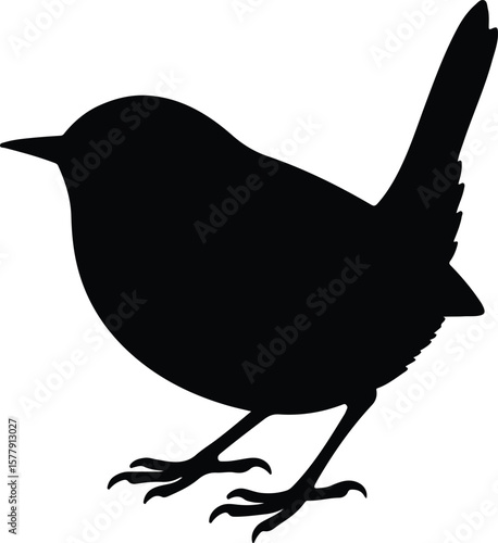 Tableau sur toile Silhouette wren bird standing gracefully monochrome design Vector illustration
