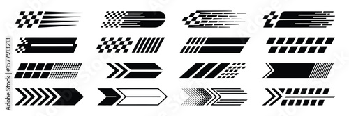 Racing stripes and checkered flag designs for motorsport
