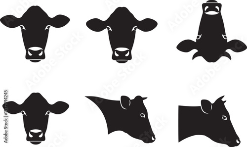 cow face silhouette vector, black and white cow face illustration, minimalistic cow head vector, cartoon cow face outline, front view cow face design, dairy cow face clipart, tribal cow head silhouett