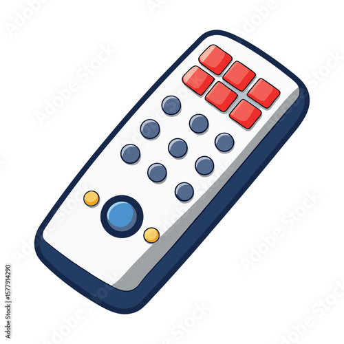Isolated blue TV remote control with buttons on a white background