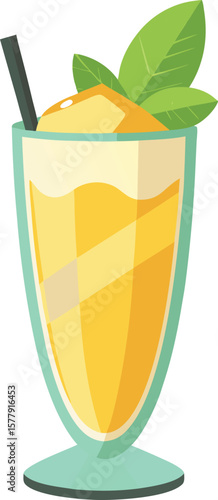 Health Focused Cold Pressed Juices Refreshing Yellow Smoothie with Mint Garnish in a Tall Glass, Perfect Summer Drink Illustration
