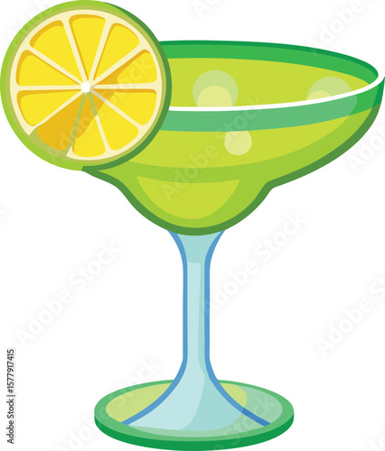 Garnished Cocktail Presentations Refreshing Lime Margarita Cocktail in a Classic Glass, Perfect Summer Drink Illustration