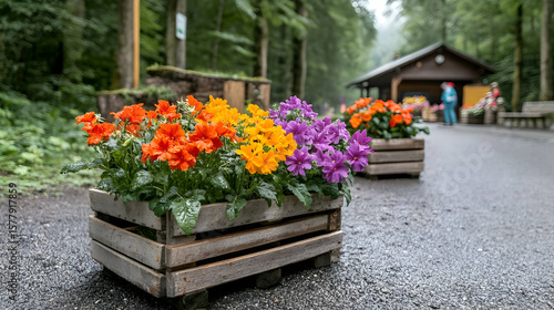 Wallpaper Mural A vibrant vegetable garden with raised beds near a wooden house Torontodigital.ca
