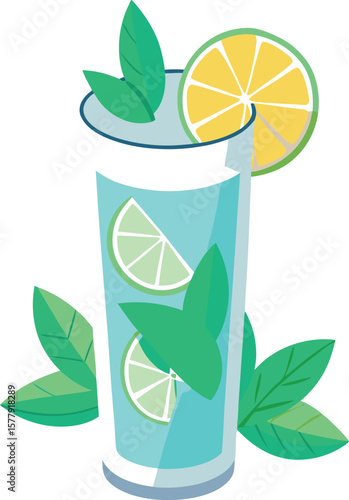 Garnished Cocktail Presentations Refreshing Mojito Cocktail with Lime and Mint Garnish in Tall Glass