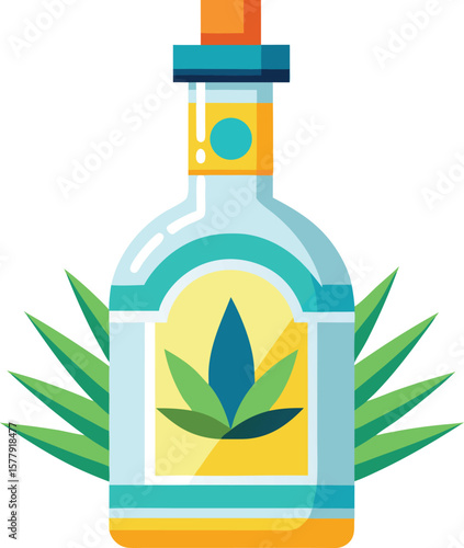 Garnished Cocktail Presentations Premium Tequila Bottle with Agave Plant Illustration, Perfect for Branding and Design Projects