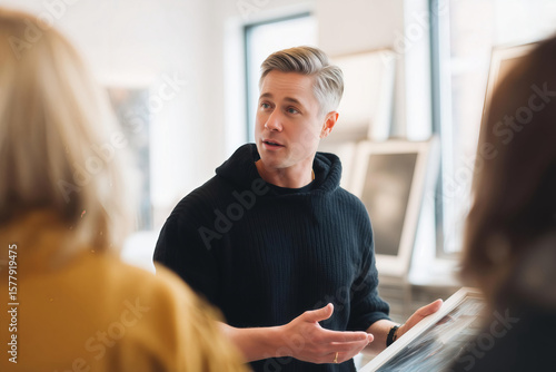 Interior Design Firm Owner Presenting Concepts to Clients in Showroom