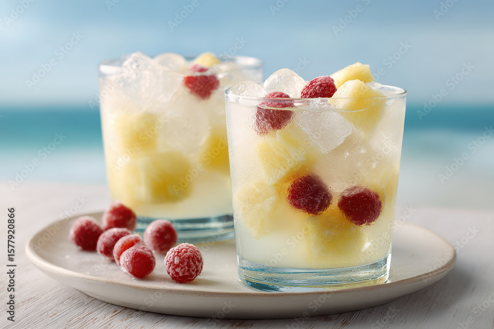 capture essence of refreshing cocktails and lemonade adorned with vibrant fruits and ice capture essence of refreshing cocktails and lemonade adorned with vibrant fruits and ice