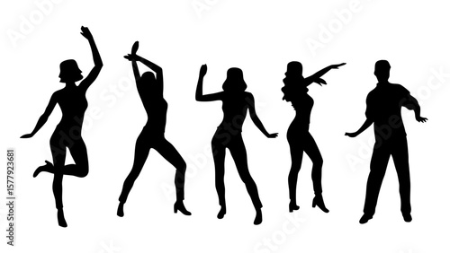 Dancing Silhouettes PNG – Dynamic Dance Poses Collection, Solo & Group, Transparent Background Vector