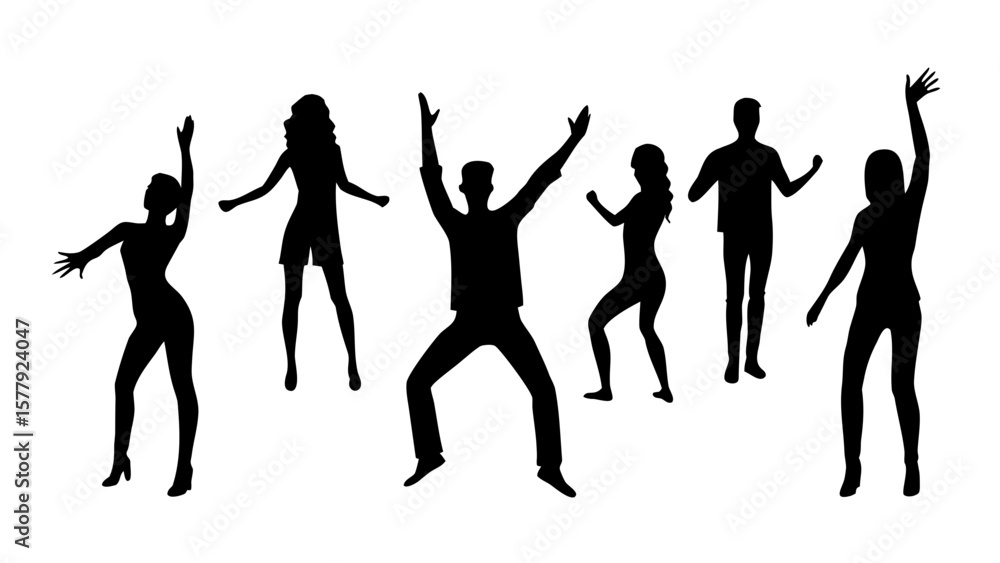 Fototapeta premium Dancing Silhouettes PNG – Dynamic Dance Poses Collection, Solo & Group, Transparent Background Vector